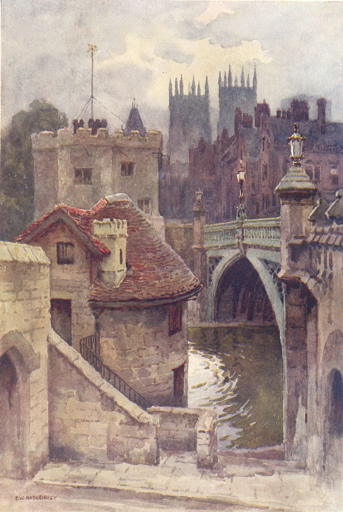 The Water-Gates, Lendal Bridge. Yorkshire. By Ernest Haslehust 1920 old print